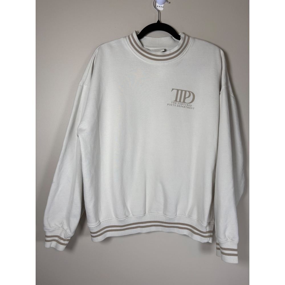 Taylor Swift Tortured Poets Department TTPD Cream Striped Sweatshirt Medium Eras